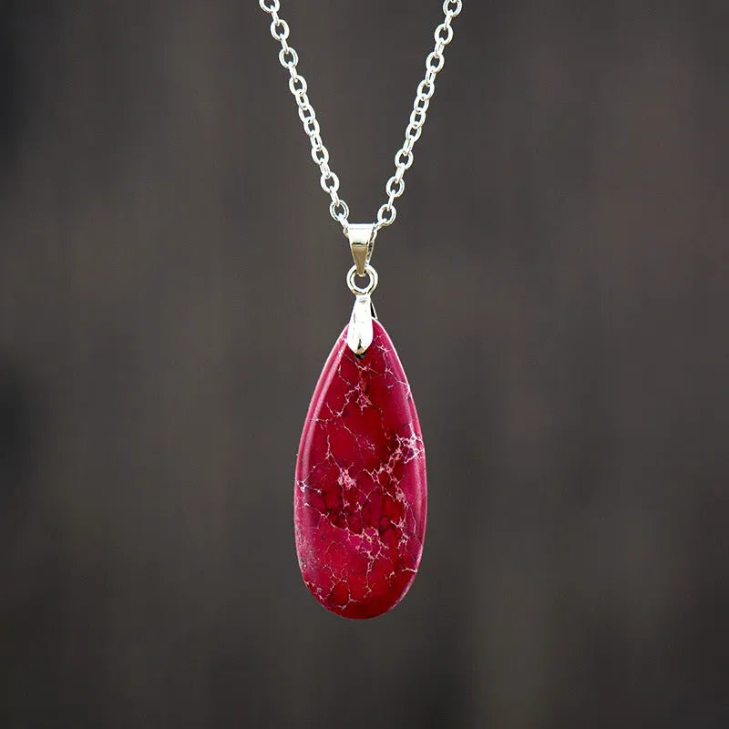 Emperor Stone genuine jade drop pendant on a thin gold-plated chain, showing four colour finish options.