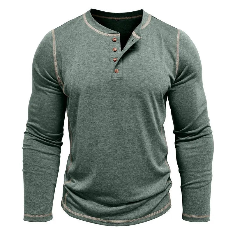 Men's cotton blend Henley shirt with four-button top, available in multiple colours and sizes S to 3XL