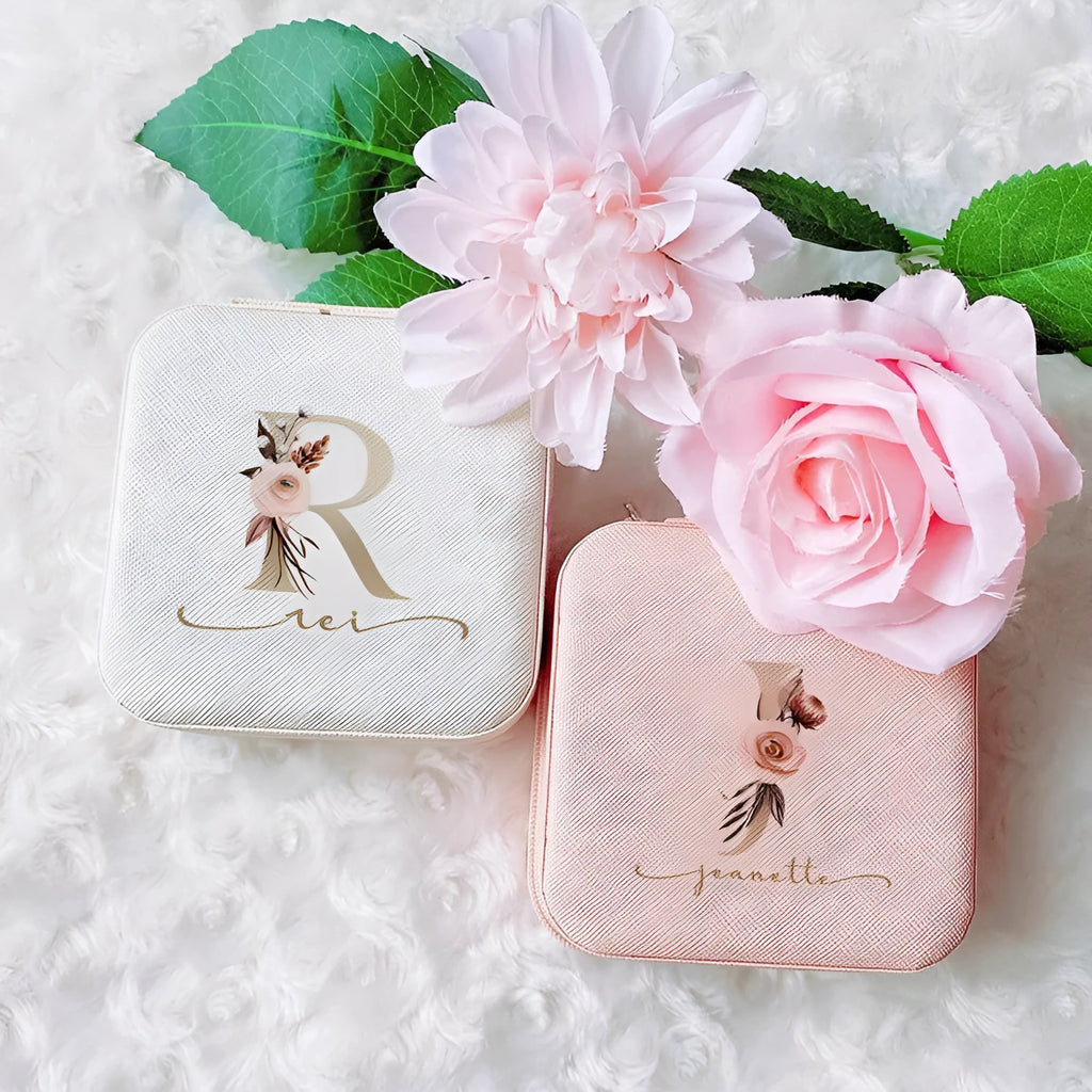 Plastic zipper jewellery box in white with custom style option, closed view