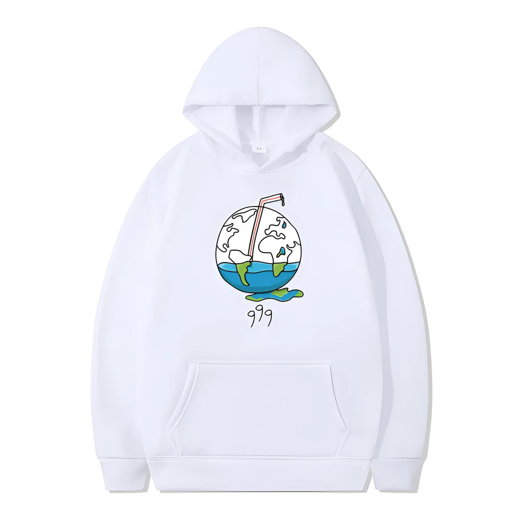 Printed cotton blend hoodie for men in loose fit with hood, long sleeves, and side pockets