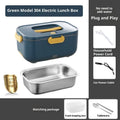 Oval dark blue electric lunch box with 304 stainless steel inner and spork, 18.7x14.8x27.5cm