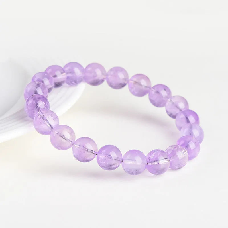 Lavender amethyst crystal bracelet with water ripple geometric design on round beads in multiple size options