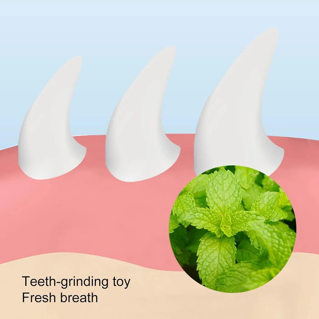 Blue carrot-shaped catnip dental toy with adhesive backing for wall mounting