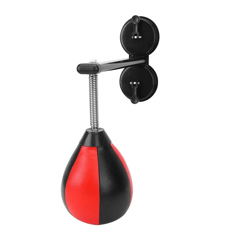 Pear-shaped boxing training ball with elastic cord and double suction cup mount