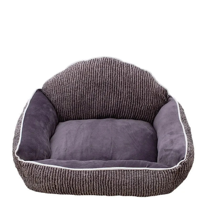 Short plush pet sofa in large 60x50cm size with striped backrest for cats