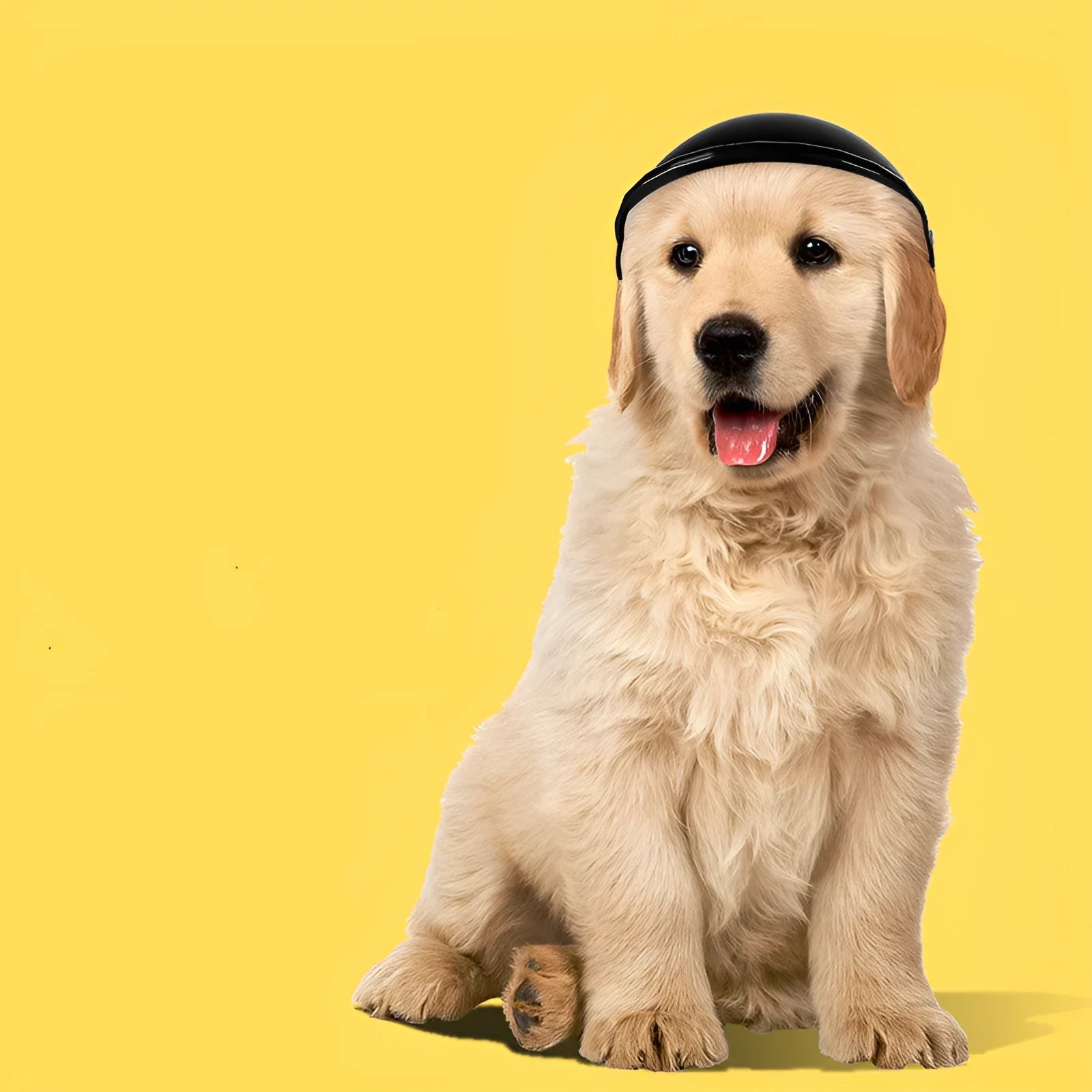 Small S size plastic pet motorcycle helmet in pink, black, yellow, or green colour.