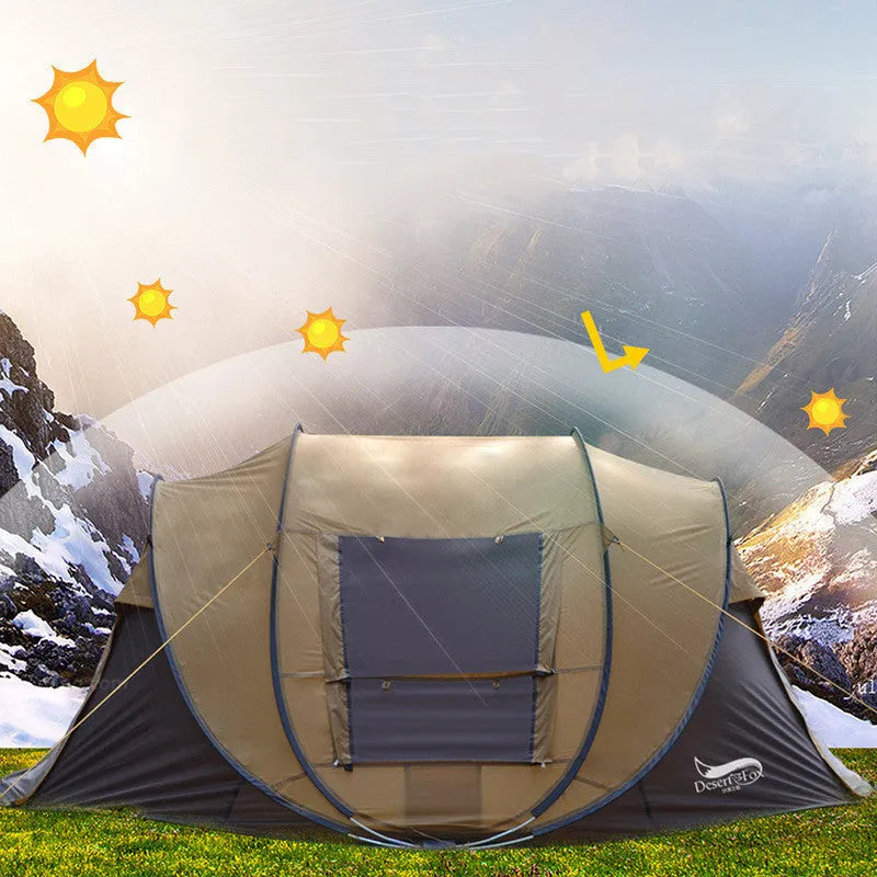 Automatic 3-4 person rainproof camping tent, 200x280x120cm, in khaki coffee or grass green
