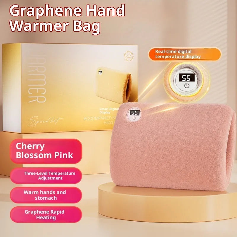Digital display hot water bag with graphene heating in soft flannel, available in multiple colours