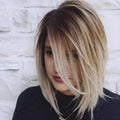 Short straight wig in gold colour, 16 inch length, chemical fibre high temperature silk