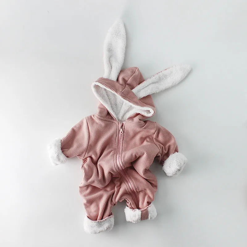 Plush baby jumpsuit with long sleeves, thickened fabric, single breasted closure, in apricot colour, size 80cm