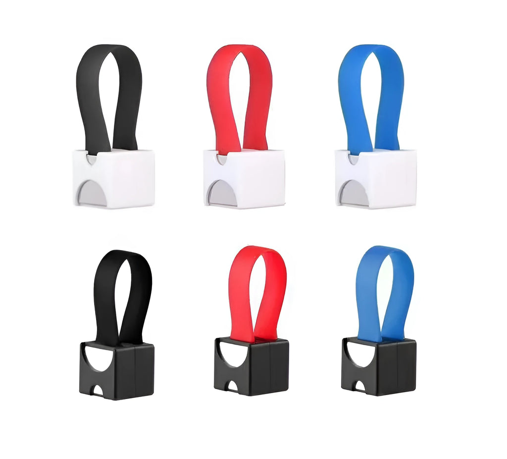 Portable multifunctional mobile phone emergency charger with two AA dry batteries, plastic shell, 17x17mm size, available in black red and blue