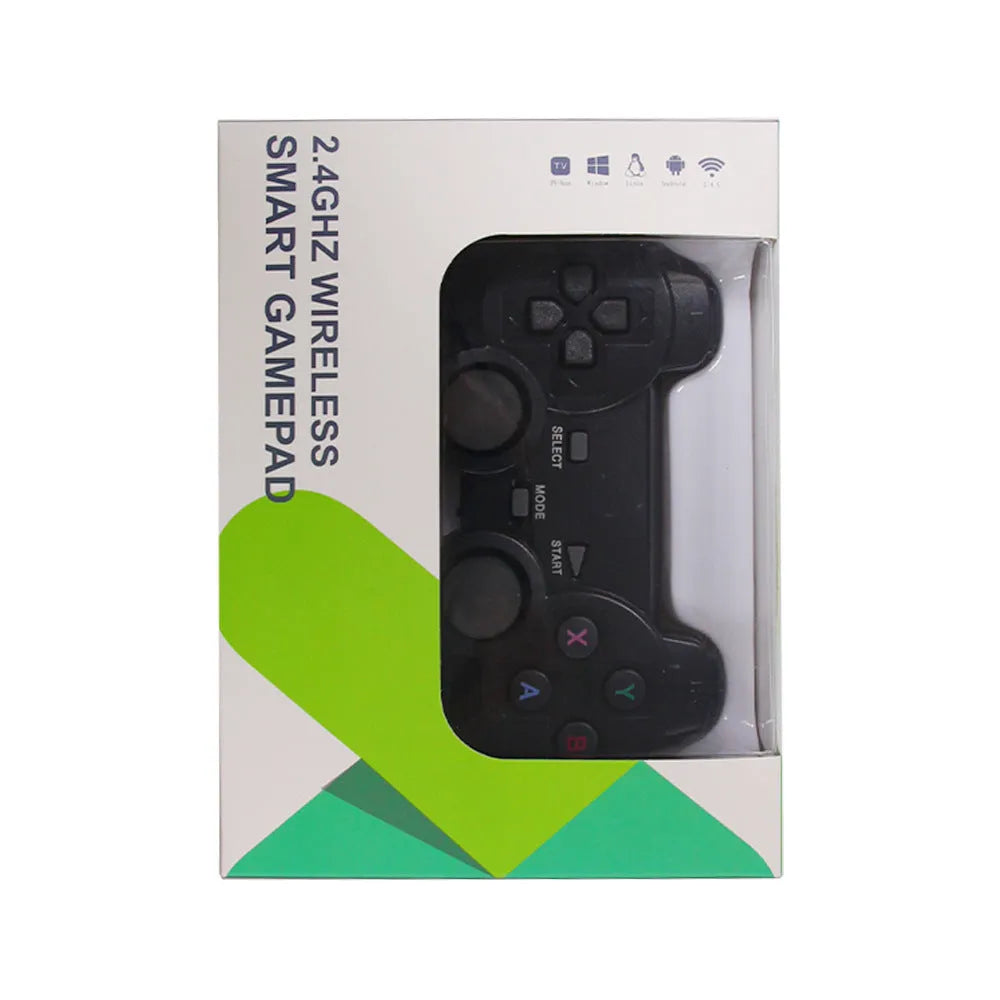 Classic black 2.4GHz wireless gamepad with USB receiver and bracket for Android TV, PC, and PS3