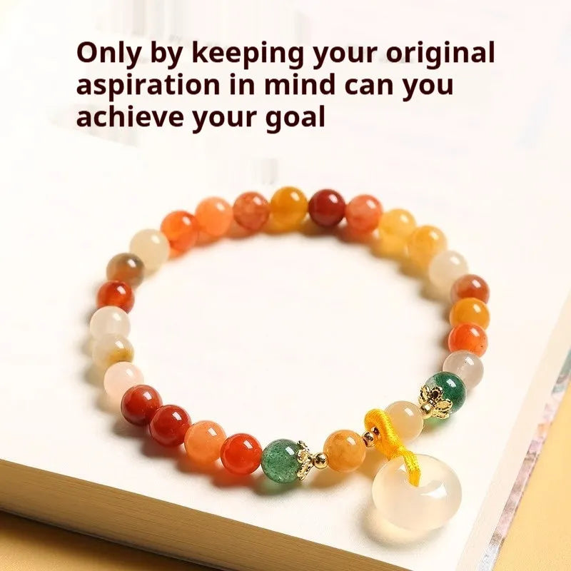 Handmade natural jade safety buckle bracelet with agate and strawberry quartz beads.