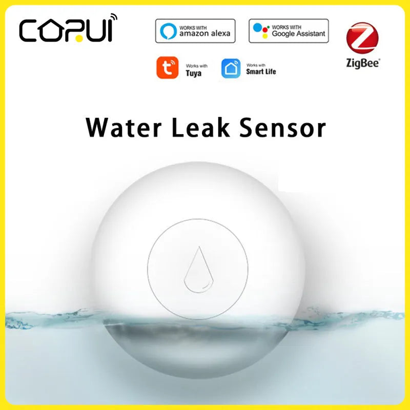 Zigbee wireless flood sensor for smart home water leak detection with compact 50mm by 17mm PC plastic housing