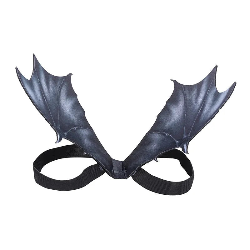 Black fabric bat wing costume for pets on a Halloween background
