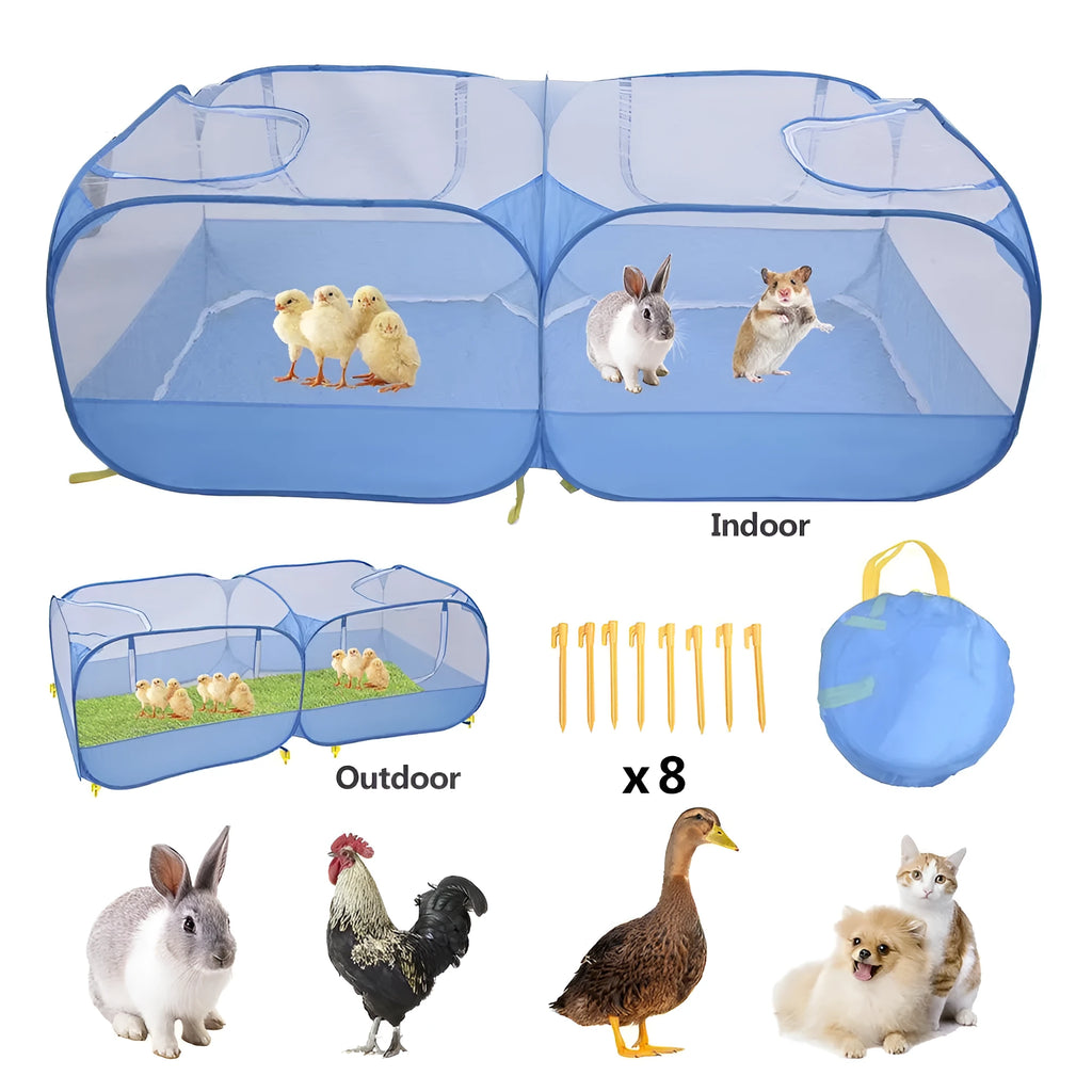 2 in 1 polyester pet playpen, 185 x 64cm, in black or blue, with 8 ground nails and removable bottom