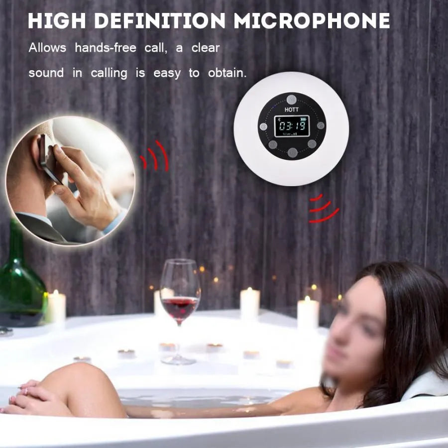 White waterproof Bluetooth speaker for bathroom with 12-hour battery and compact design