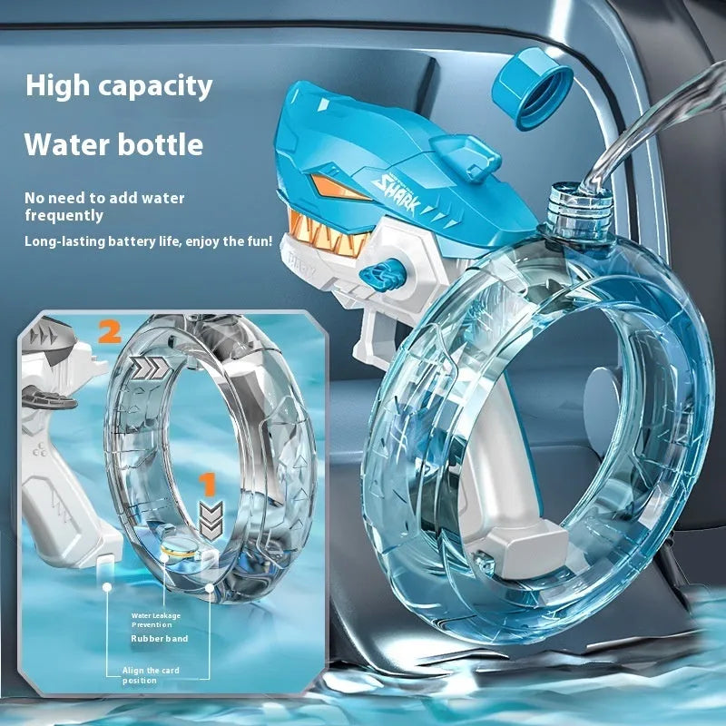 Shark electric water gun toy with automatic continuous fire mode for outdoor summer water play