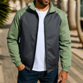 Men's casual coat with stand collar and contrast colour, raglan sleeves, loose fit, in red colour