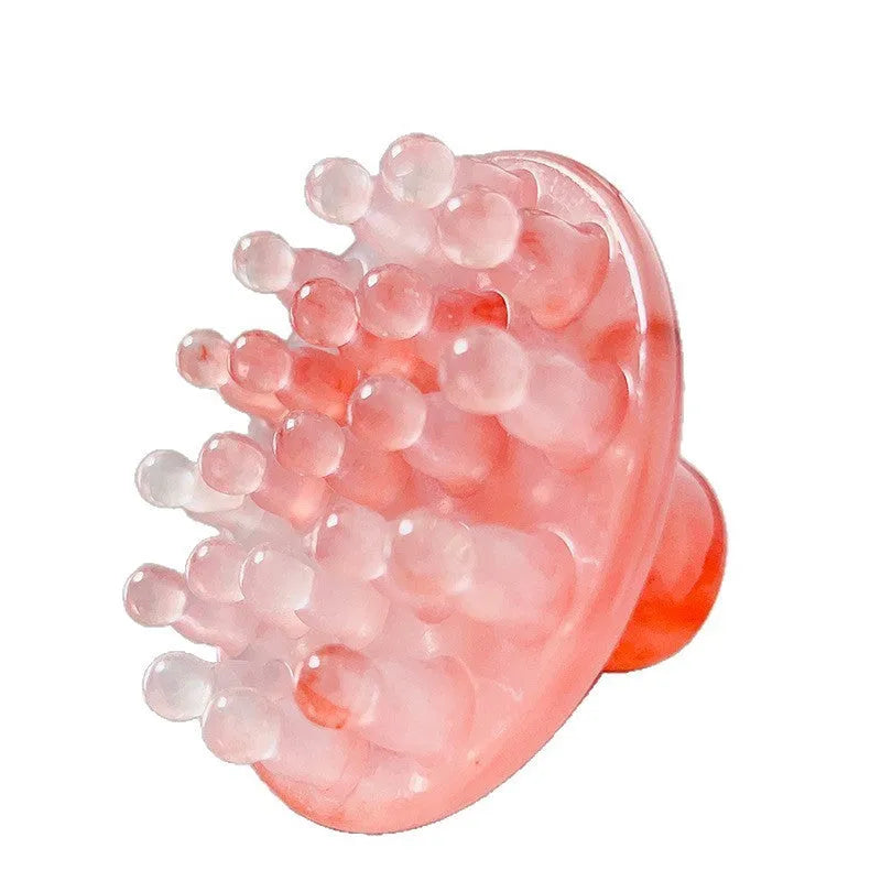 Brown and yellow disc-shaped massage comb with 21 teeth for scalp and meridian stimulation