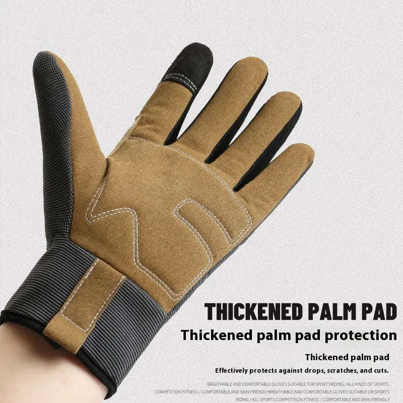 Men's and women's sports cycling gloves in black and grey with touchscreen function and windproof PU construction