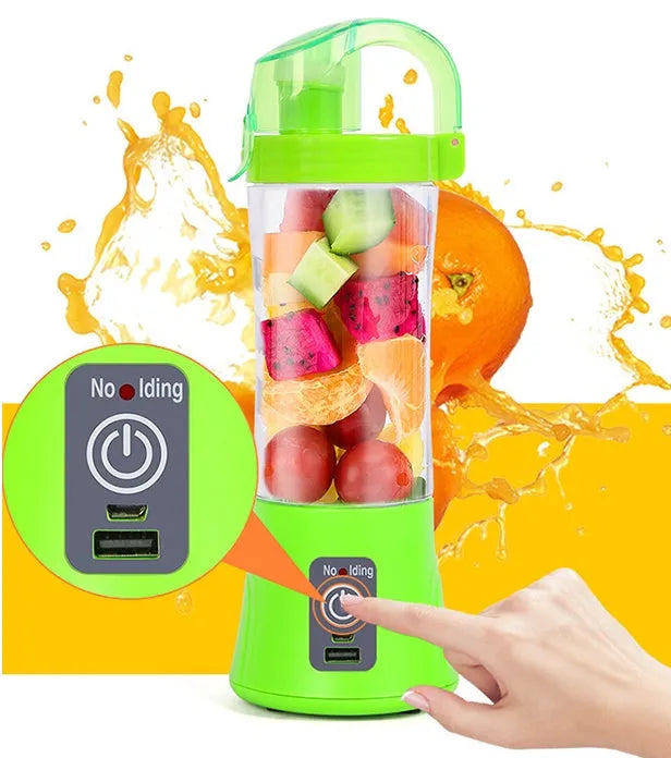 Portable USB rechargeable handheld fruit juicer in blue colour with 400ml capacity cup