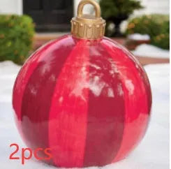 Large 60cm diameter inflatable PVC Christmas decoration ball in bright colours for outdoor use.