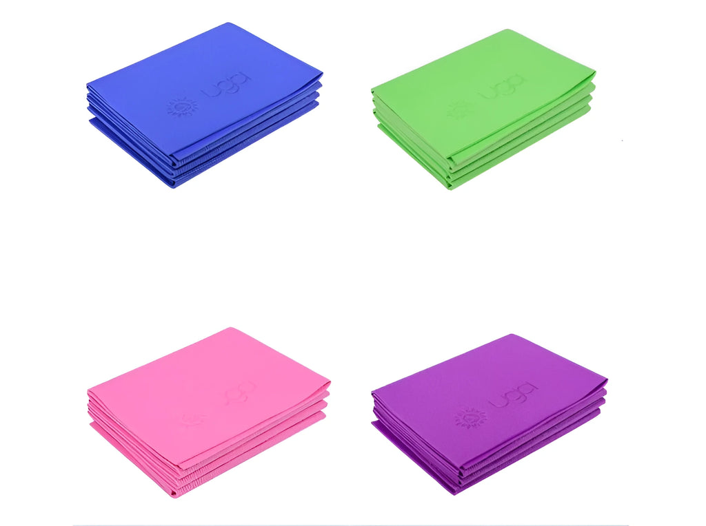 Foldable yoga mat in blue colour, 5mm thickness, PVC material