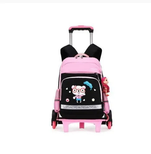 Korean detachable trolley bag for elementary students in black, Oxford cloth, 42cm high with wheeled base