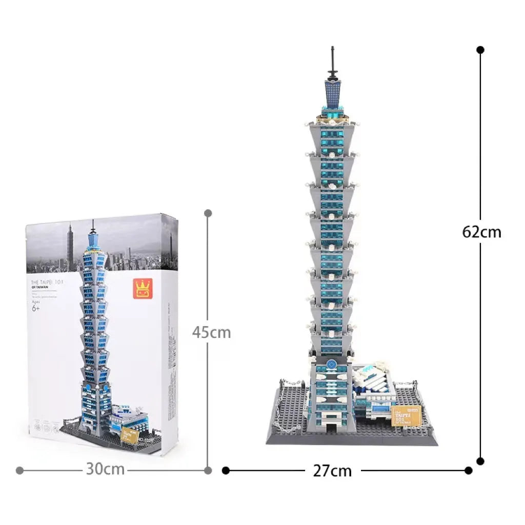 Wange building blocks set with over 800 ABS pieces for constructing landmark models.