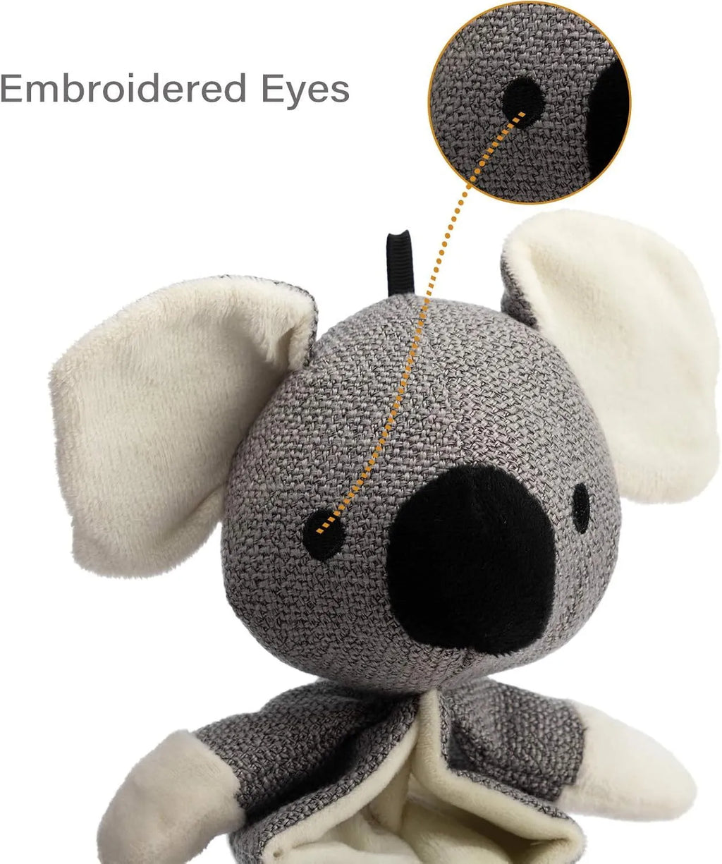 Hollypet grey koala stuffed dog squeaky toy with crinkle paper, 30cm long.