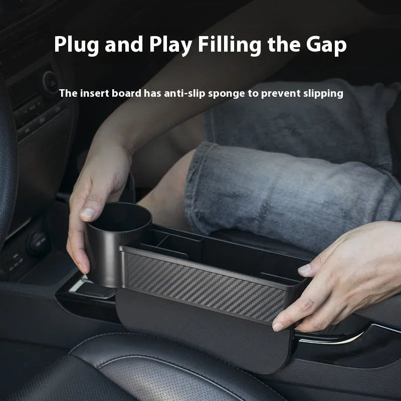 Black ABS car seat gap storage box filling the space between car seat and console