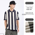 Men's striped short sleeve viscose sweater with zip detail in sapphire blue colour