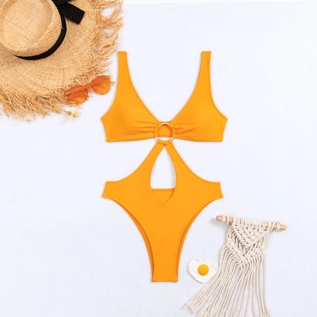 Women's triangle one-piece swimsuit in nylon fabric, sleeveless design