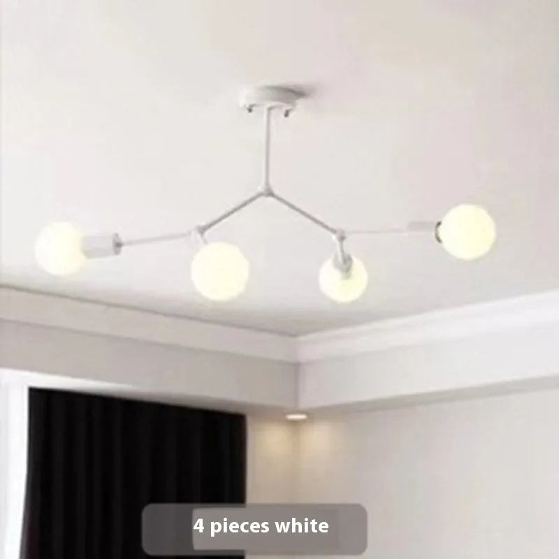 Nordic style iron chandelier ceiling lamp with multiple light heads in black or white.