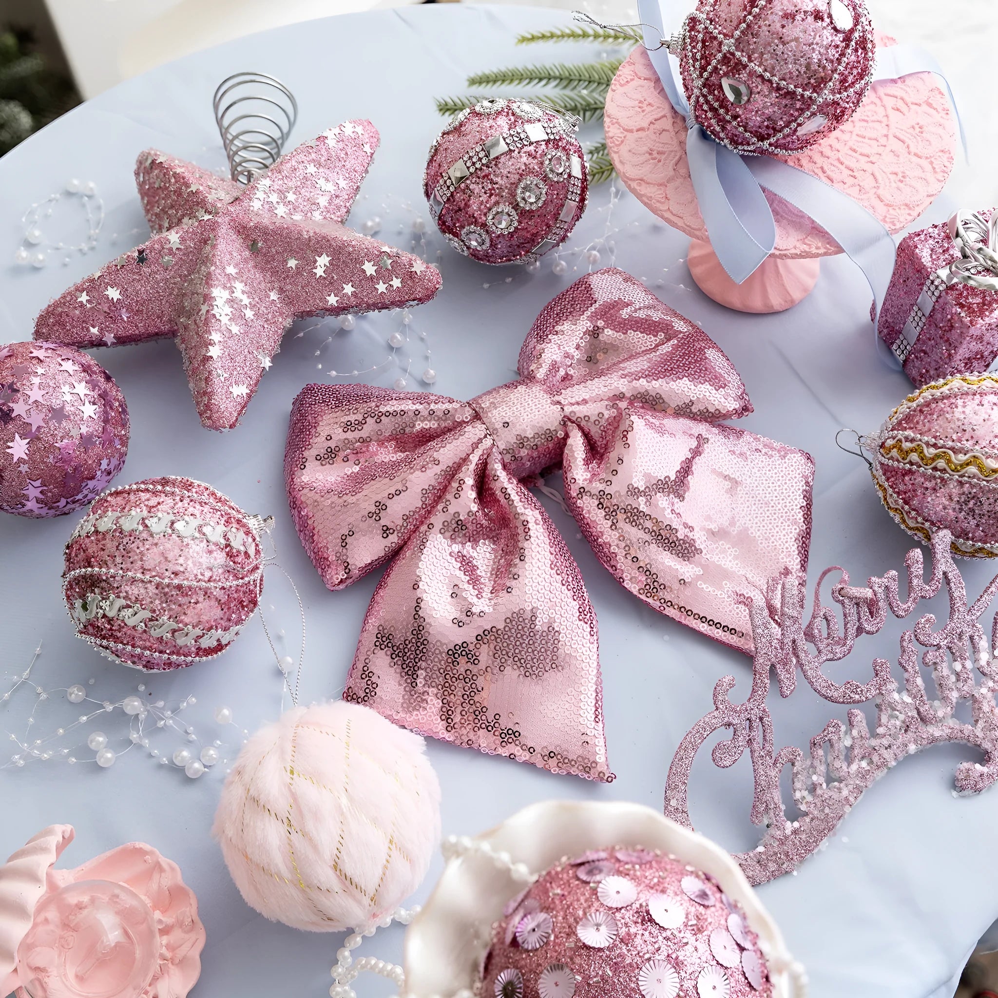 8cm pink foam ball Christmas ornament pendant with string for hanging on tree