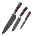 7CR17 stainless steel chef knife with laser Damascus pattern and colour steel handle, blade length 18cm.