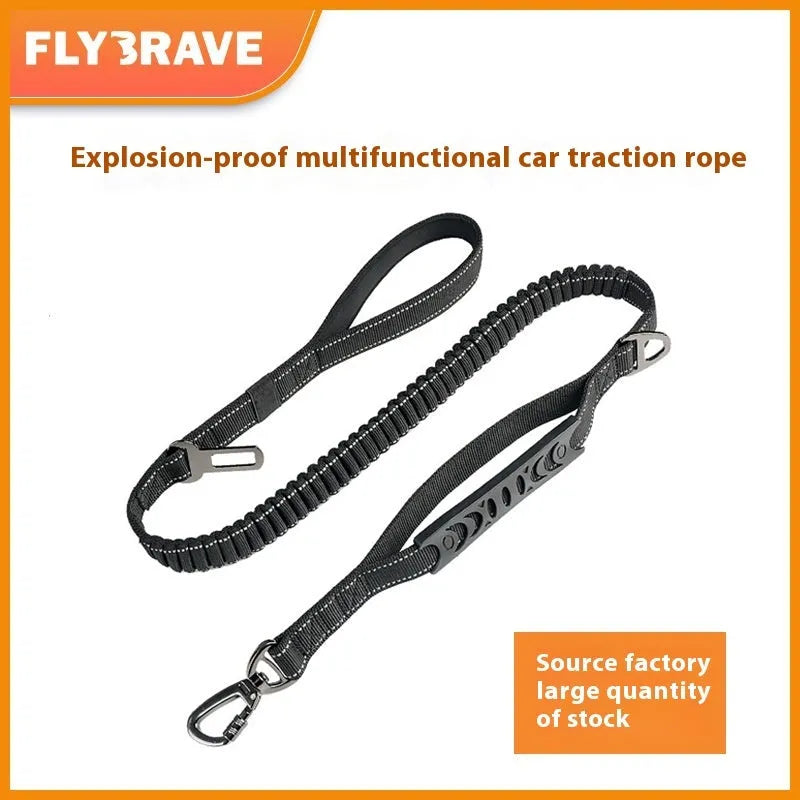 Large retractable dog walking lead with hand-holding grip and reflective safety strips in orange, khaki, or black.