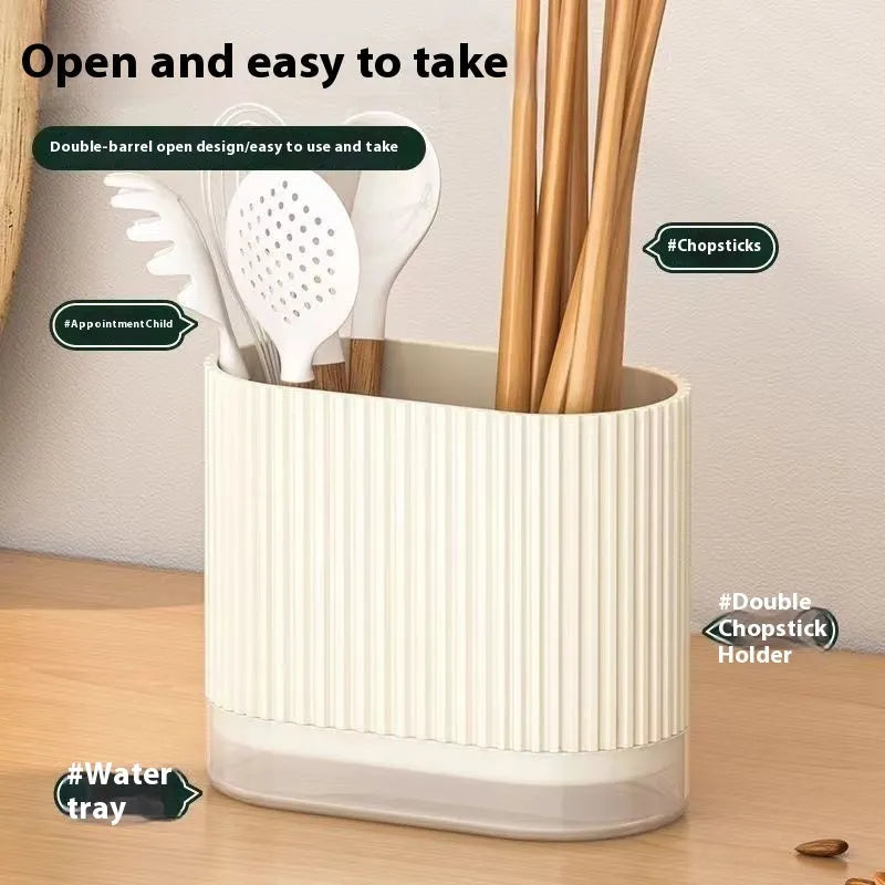 Modern wall-mounted plastic chopstick holder with drainage holes in beige colour