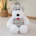 Light gray schnauzer plush backpack with ultra-light design, 45x22x20cm dimensions