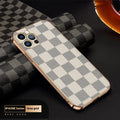 Streamer Plating Plaid TPU phone case in blue for iPhone 12 Pro with shimmery finish