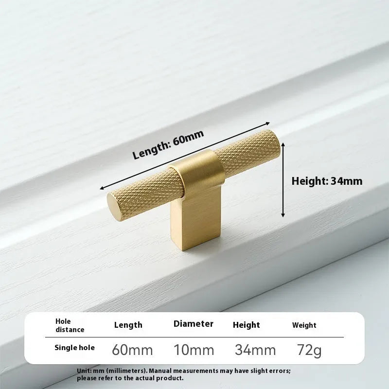 Brass knurled cabinet handle with polished sealed glaze finish in American style