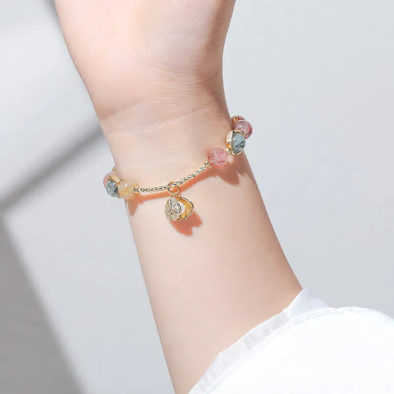 Women's cartoon crystal bracelet with colourful hair crystal shell and red sealant flower shell design