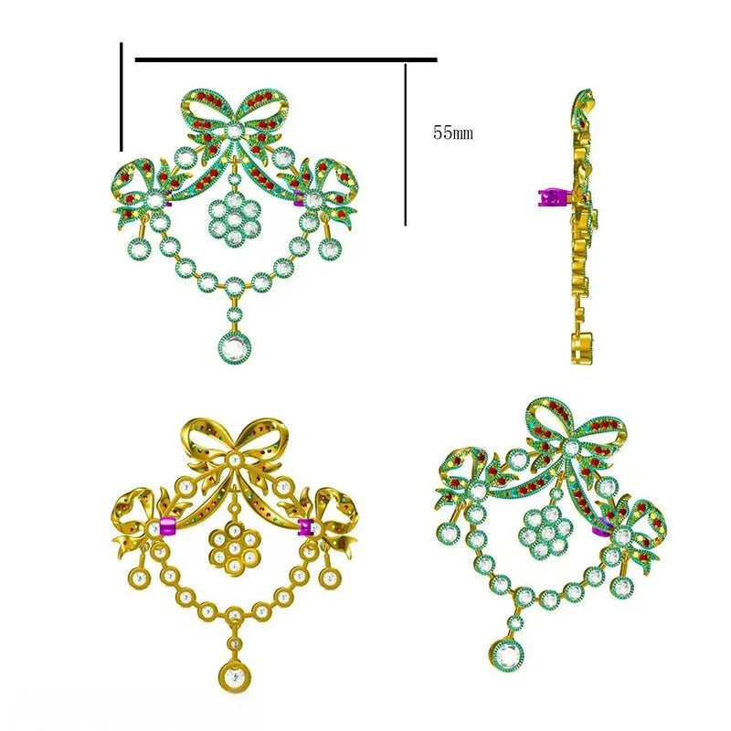 Gold court-style crown tassel brooch with micro-inlaid zircon stones in heart shape on copper base