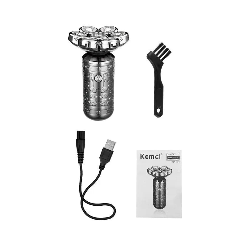 Silver black alloy body compact shaver with floating cutter head and USB charging cable