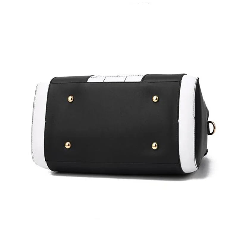Large horizontal square PU leather shoulder bag for women with car suture design and multiple pockets, available in black