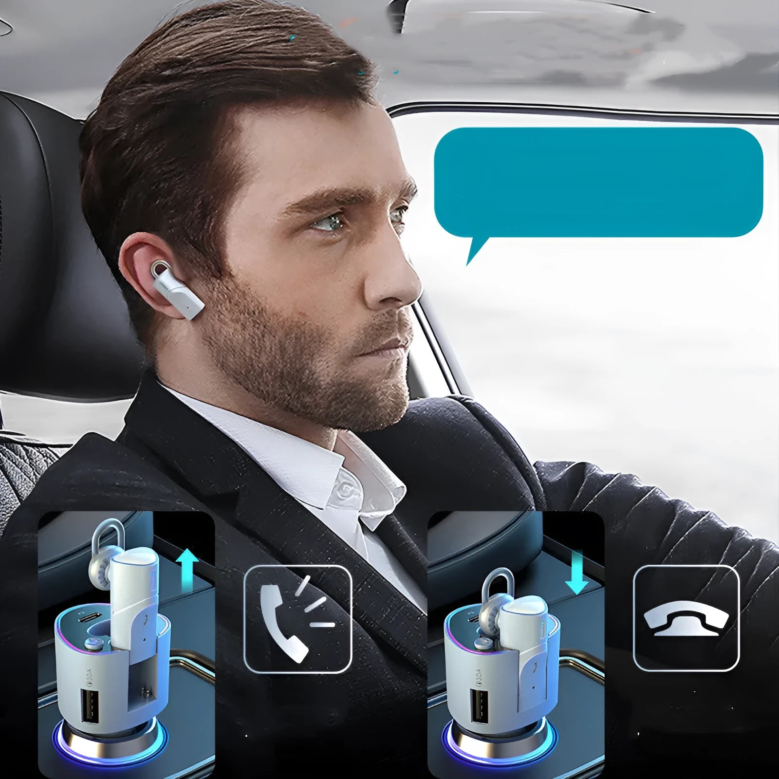 Two In One Car Charger Super Fast Charging USB and Type-C outputs ABS black finish 4.5x4.4x10.5 cm