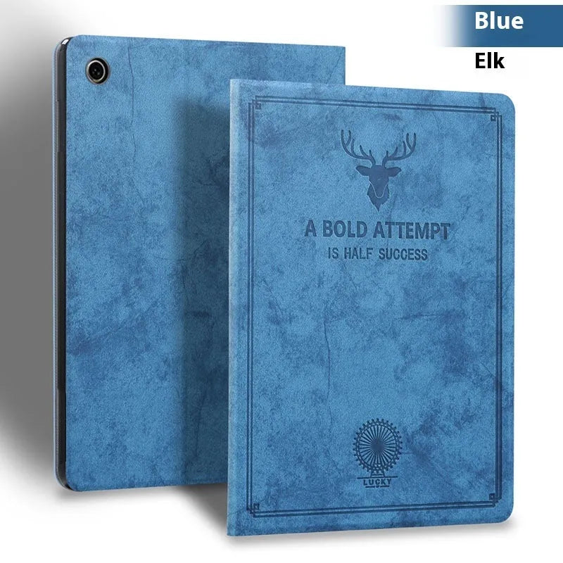 Soft TPU leather clamshell protective case for iPad shown in Black Elk colour, closed.