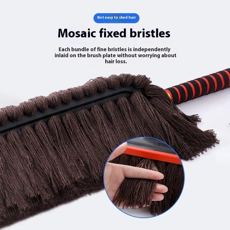 Telescopic wax duster car wash mop with alloy handle and brown line small telescopic brush head