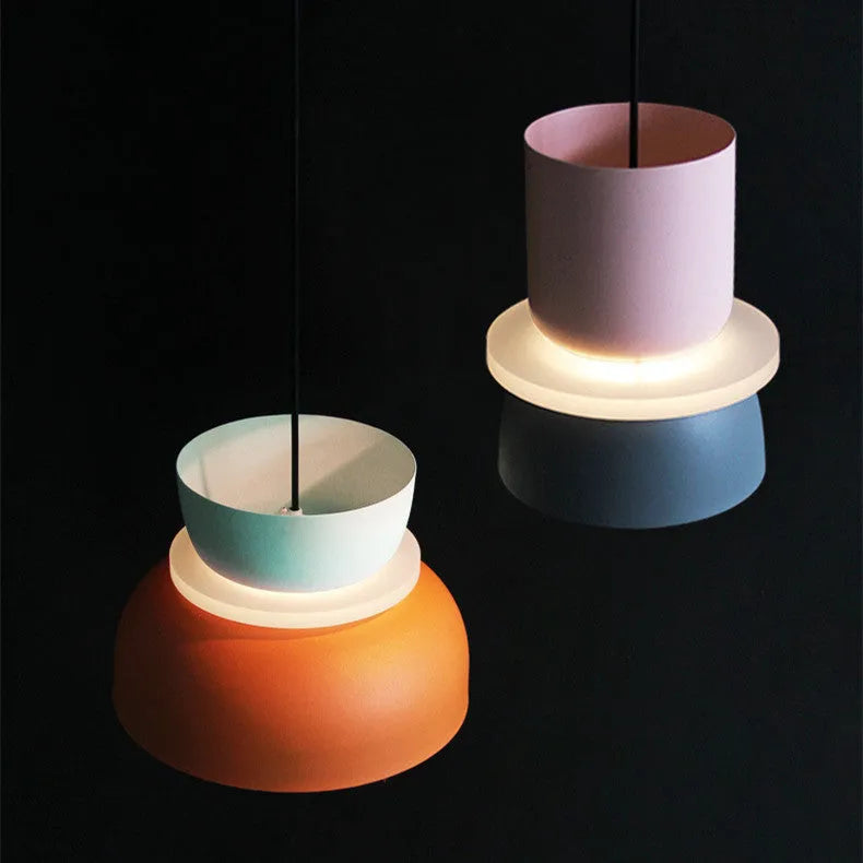 Nordic minimalist iron pendant light with colour matching, 7W warm light bulb included, for bedside or dining room